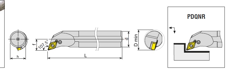 Токарная державка внутренняя с внутренним подводом СОЖ A40T PDQNR 15