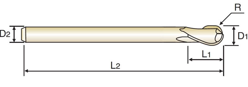 Фреза концевая твердосплавная сферическая 4G MILL с 2-мя зубьями (спираль 30°) с покрытием TiAlN хвостовик 3мм.